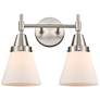 Caden Cone 15.25"W 2 Light Satin Nickel Bath Vanity Light w/ White Sha