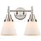 Caden Cone 15.25"W 2 Light Satin Nickel Bath Vanity Light w/ White Sha