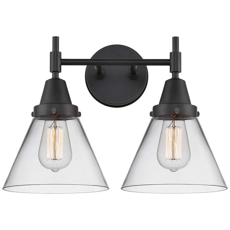 Image 1 Caden Cone 16.75" Wide 2 Light Matte Black Bath Vanity Light w/ Clear