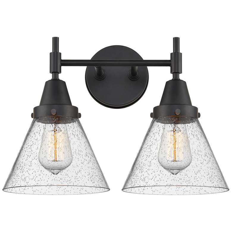 Image 1 Caden Cone 16.75" Wide 2 Light Matte Black Bath Vanity Light w/ Seedy