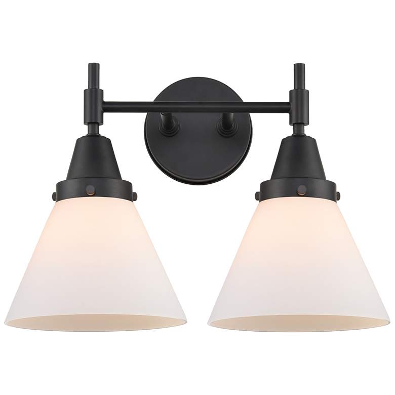 Image 1 Caden Cone 16.75" Wide 2 Light Matte Black Bath Vanity Light w/ White