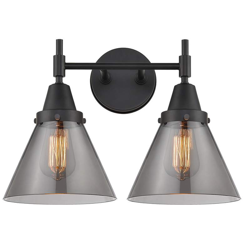 Image 1 Caden Cone 16.75"W 2 Light Matte Black Bath Light w/ Smoke Shade