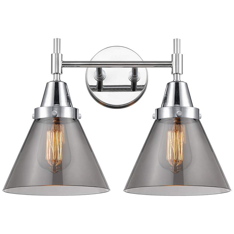 Image 1 Caden Cone 16.75"W 2 Light Polished Chrome Bath Light w/ Smoke Shade
