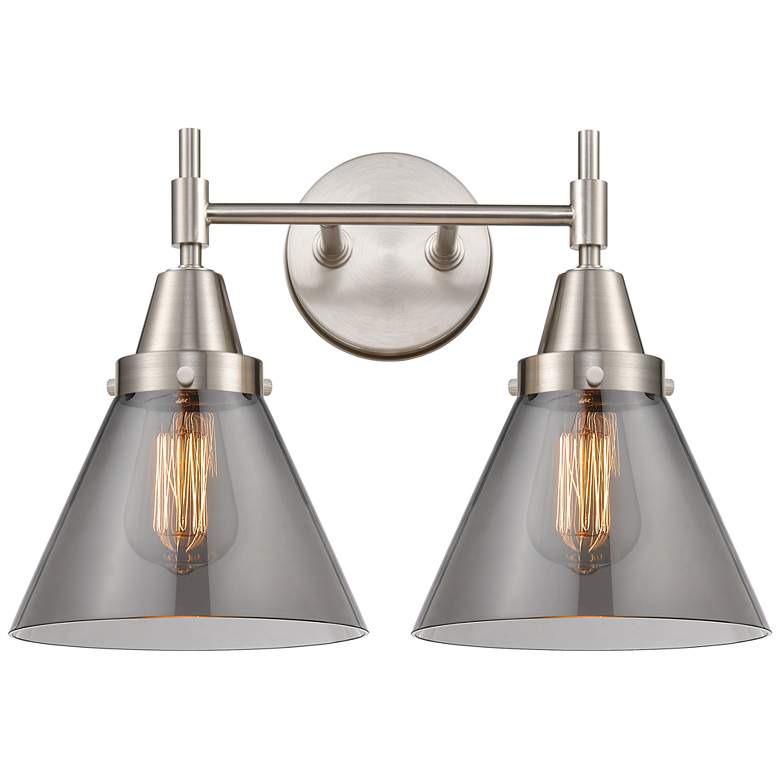 Image 1 Caden Cone 16.75"W 2 Light Satin Nickel Bath Light w/ Smoke Shade