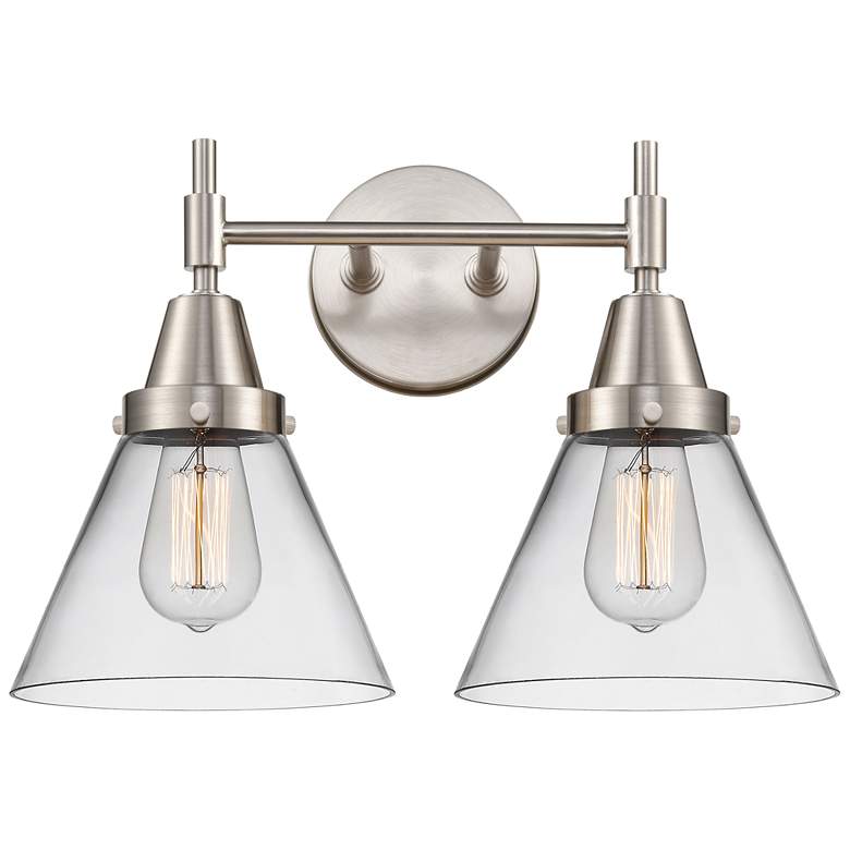 Image 1 Caden Cone 16.75"W 2 Light Satin Nickel Bath Vanity Light w/ Clear Sha