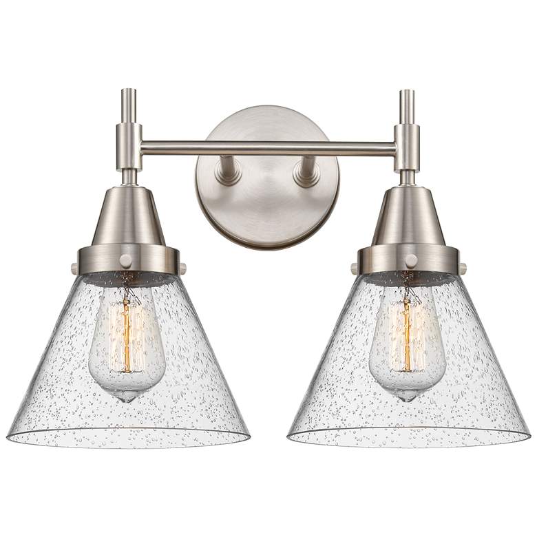 Image 1 Caden Cone 16.75"W 2 Light Satin Nickel Bath Vanity Light w/ Seedy Sha