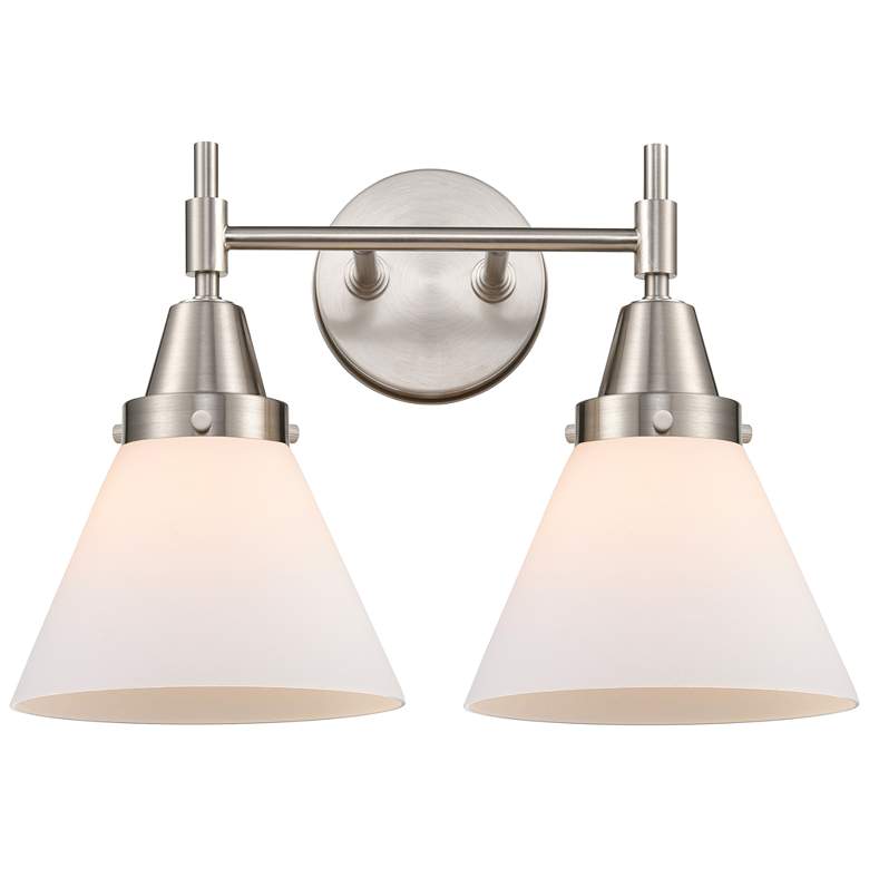 Image 1 Caden Cone 16.75"W 2 Light Satin Nickel Bath Vanity Light w/ White Sha