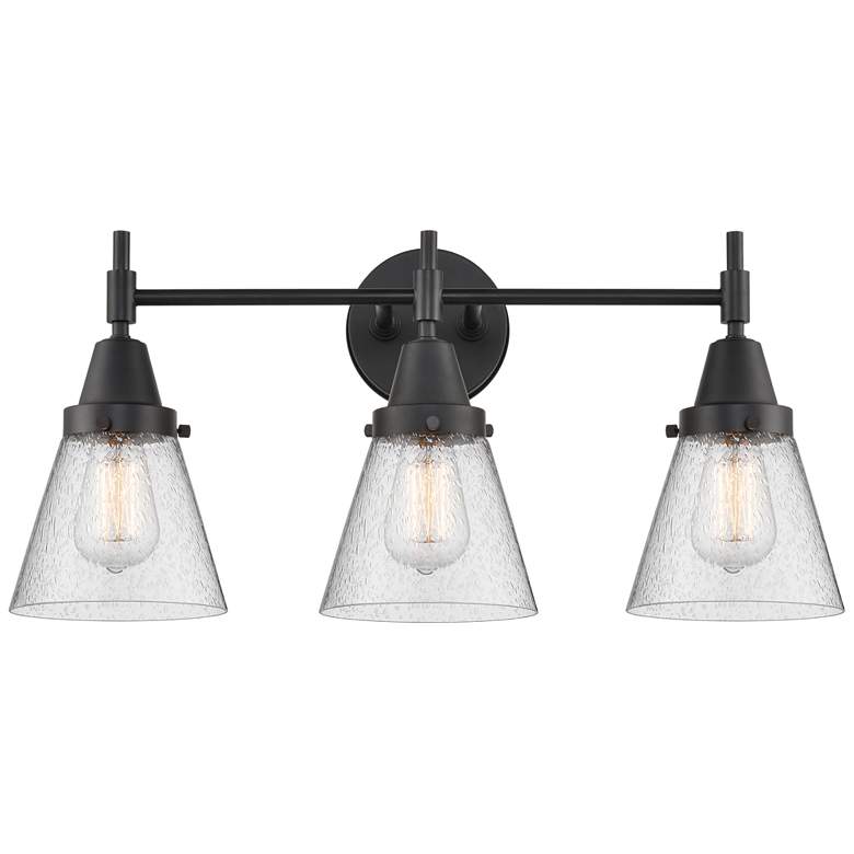 Image 1 Caden Cone 24.25" Wide 3 Light Matte Black Bath Vanity Light w/ Seedy