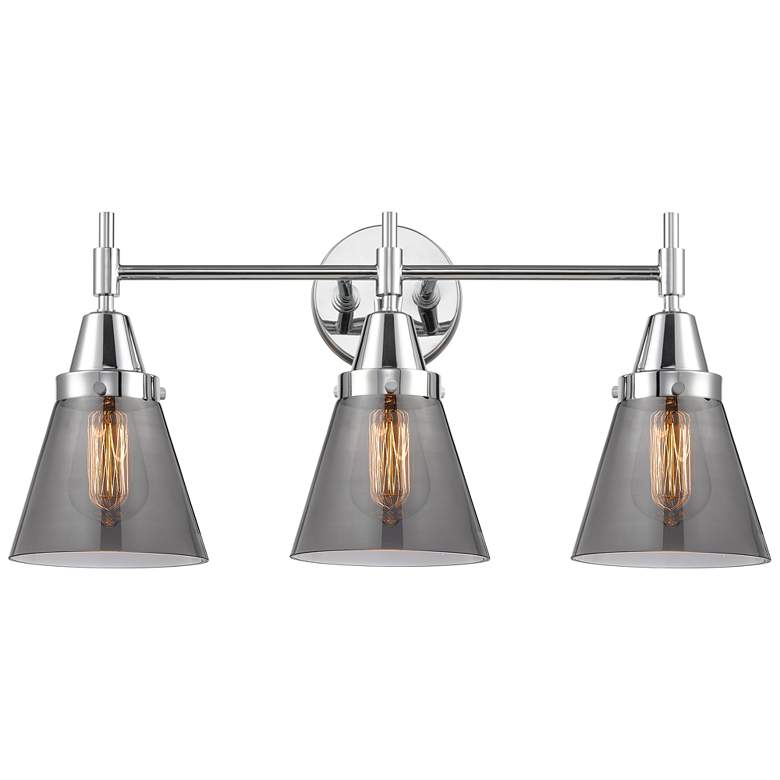 Image 1 Caden Cone 24.25"W 3 Light Polished Chrome Bath Light w/ Smoke Shade