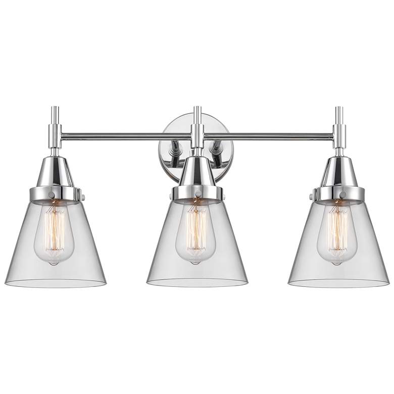Image 1 Caden Cone 24.25"W 3 Light Polished Chrome Bath Vanity Light w/ Clear