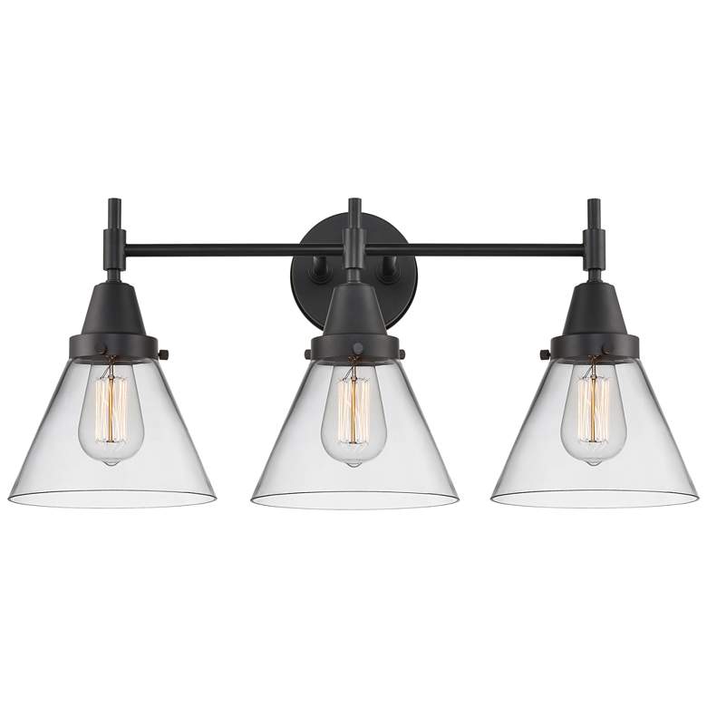 Image 1 Caden Cone 25.75" Wide 3 Light Matte Black Bath Vanity Light w/ Clear