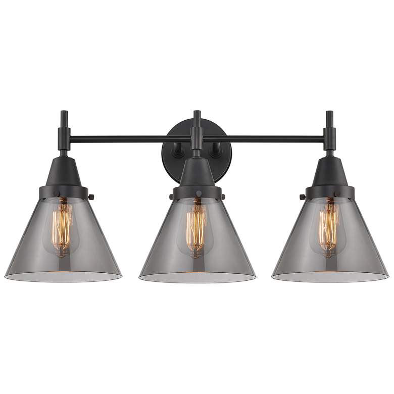 Image 1 Caden Cone 25.75"W 3 Light Matte Black Bath Light w/ Smoke Shade