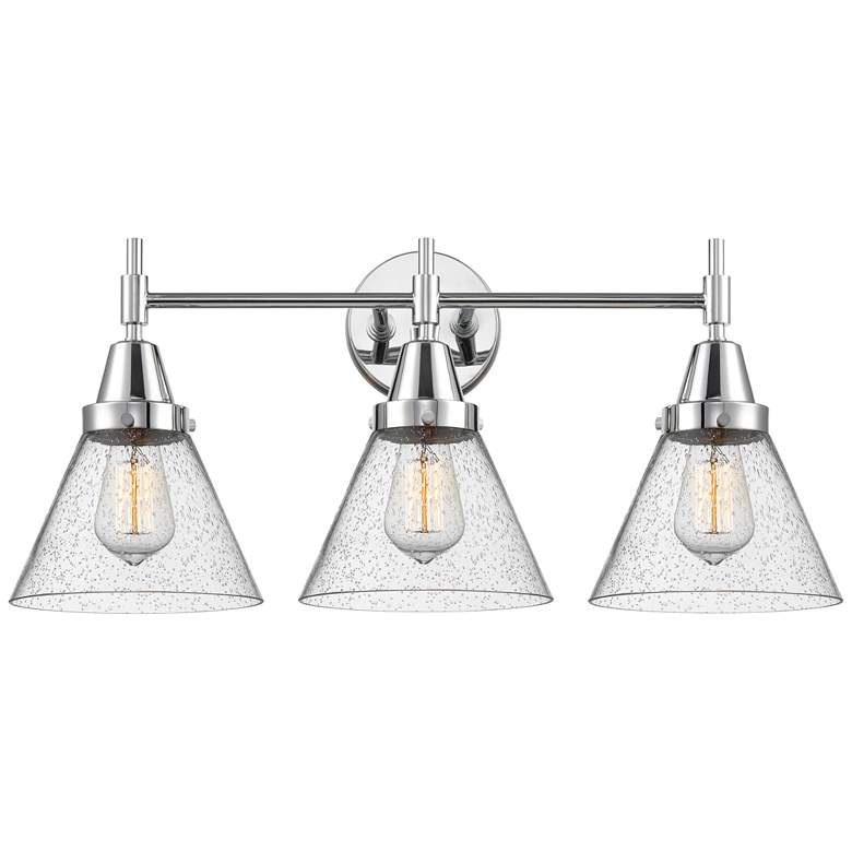 Image 1 Caden Cone 25.75"W 3 Light Polished Chrome Bath Vanity Light w/ Seedy