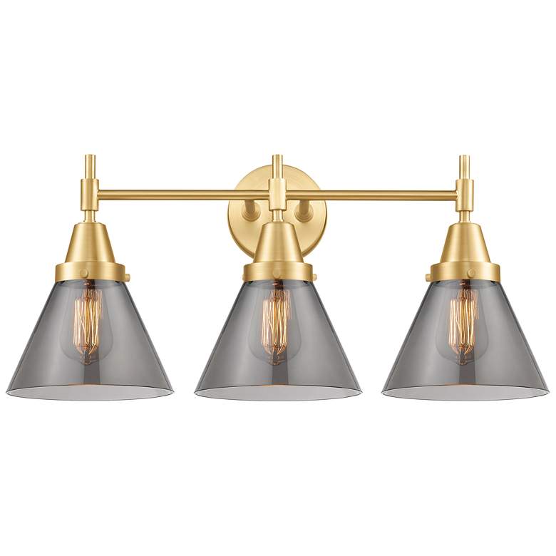 Image 1 Caden Cone 26" Wide Satin Gold 3-Light Vanity Bath Light