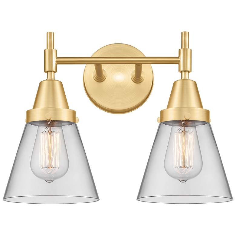 Image 1 Caden Cone 6" 2 Light 15" Bath Light - Satin Gold - Clear Shade