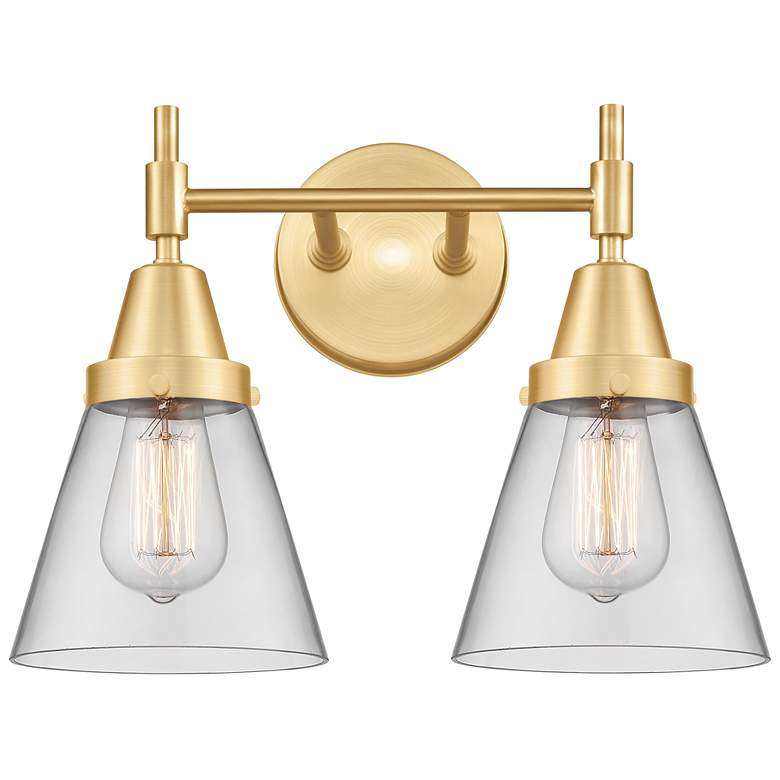 Image 1 Caden Cone 6 inch 2 Light 15 inch Bath Light - Satin Gold - Clear Shade