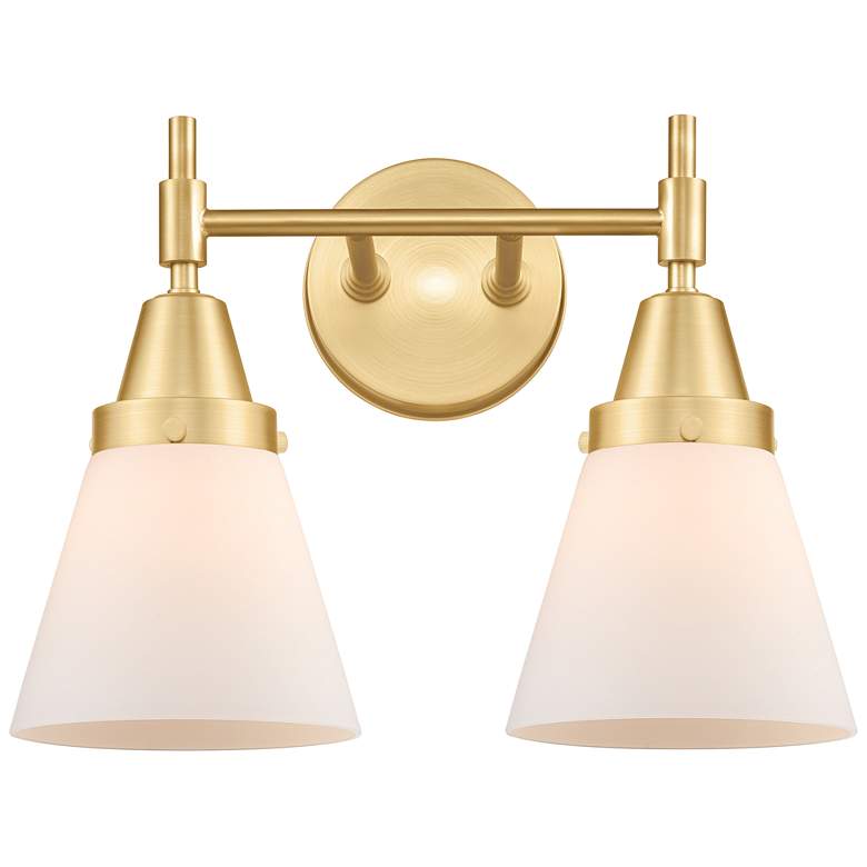 Image 1 Caden Cone 6 inch 2 Light 15 inch Bath Light - Satin Gold - Matte White S