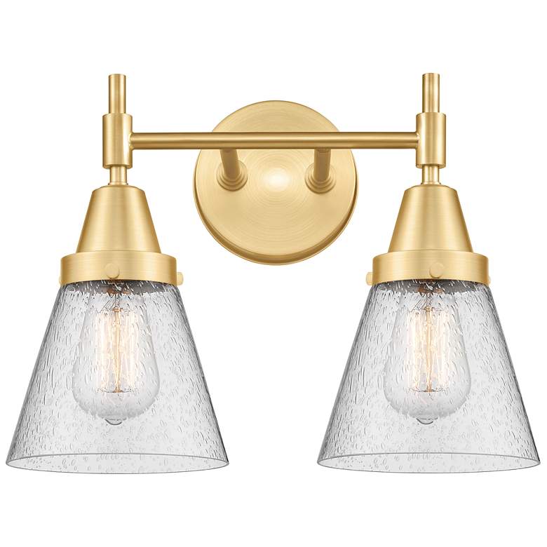 Image 1 Caden Cone 6 inch 2 Light 15 inch Bath Light - Satin Gold - Seedy Shade