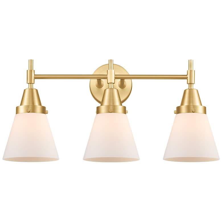 Image 1 Caden Cone 6 inch 3 Light 24 inch Bath Light - Satin Gold - Matte White S