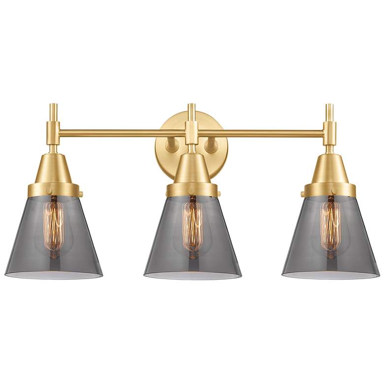 Image 1 Caden Cone 6 inch 3 Light 24 inch Bath Light - Satin Gold - Plated Smoke 