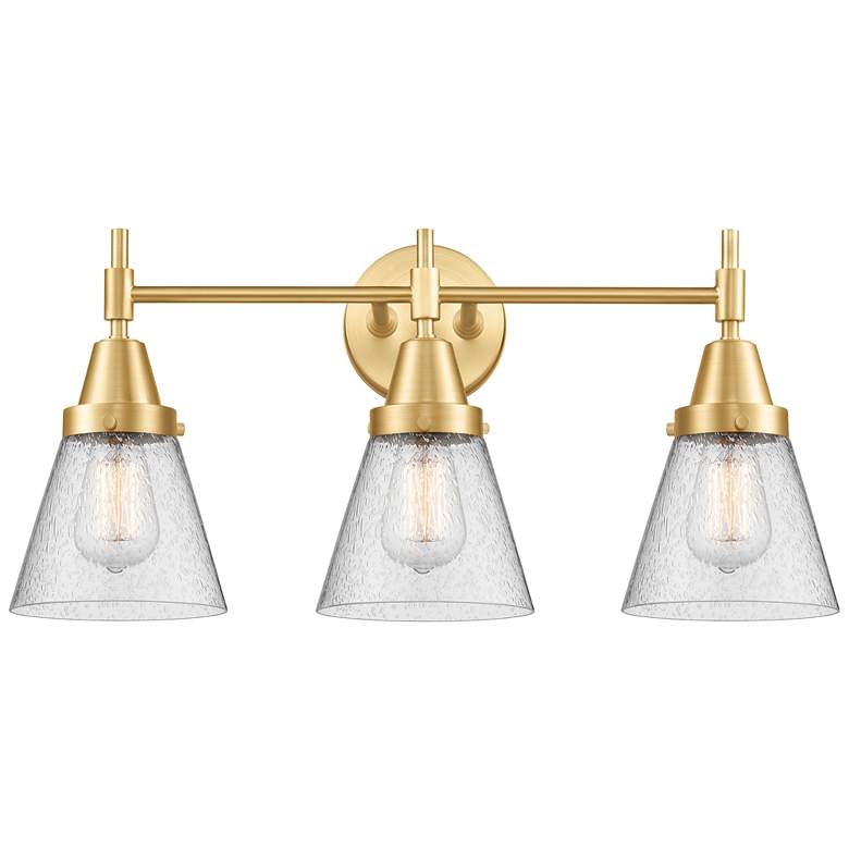 Image 1 Caden Cone 6 inch 3 Light 24 inch Bath Light - Satin Gold - Seedy Shade