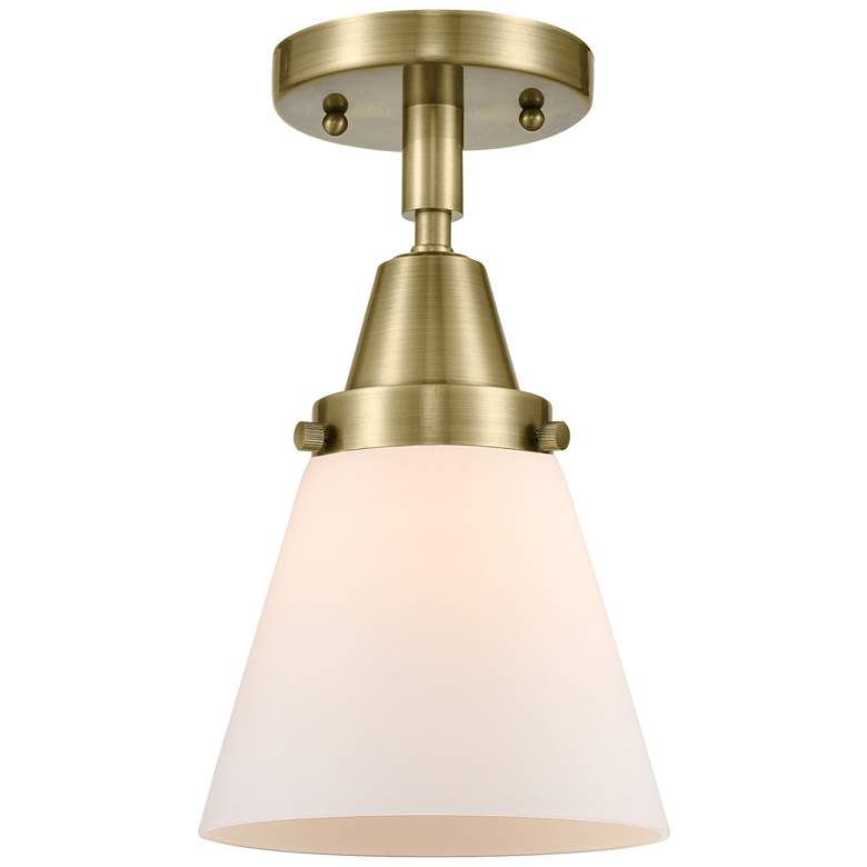 Image 1 Caden Cone 6" Flush Mount - Antique Brass - Matte White Shade