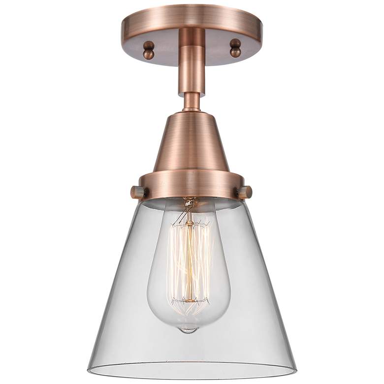 Image 1 Caden Cone 6" Flush Mount - Antique Copper - Clear Shade