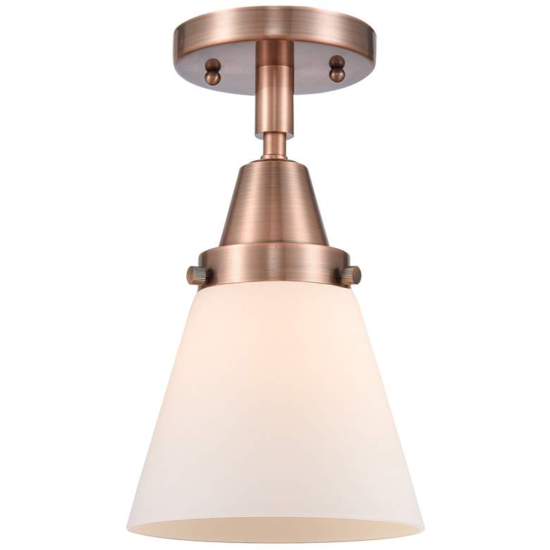 Image 1 Caden Cone 6" Flush Mount - Antique Copper - Matte White Shade