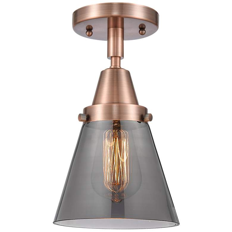Image 1 Caden Cone 6 inch Flush Mount - Antique Copper - Plated Smoke Shade