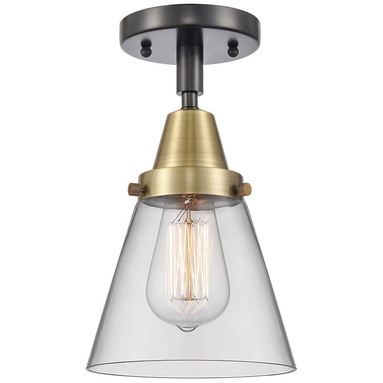 Image 1 Caden Cone 6" Flush Mount - Black Antique Brass - Clear Shade