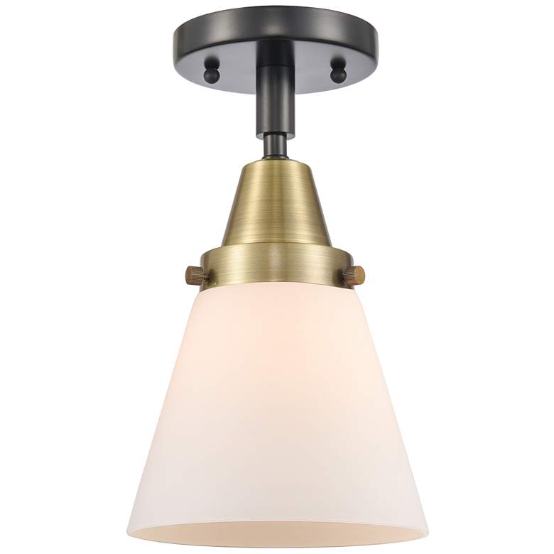 Image 1 Caden Cone 6" Flush Mount - Black Antique Brass - Matte White Shade