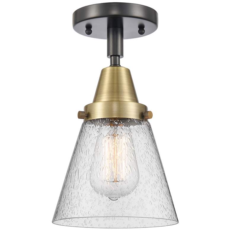 Image 1 Caden Cone 6" Flush Mount - Black Antique Brass - Seedy Shade