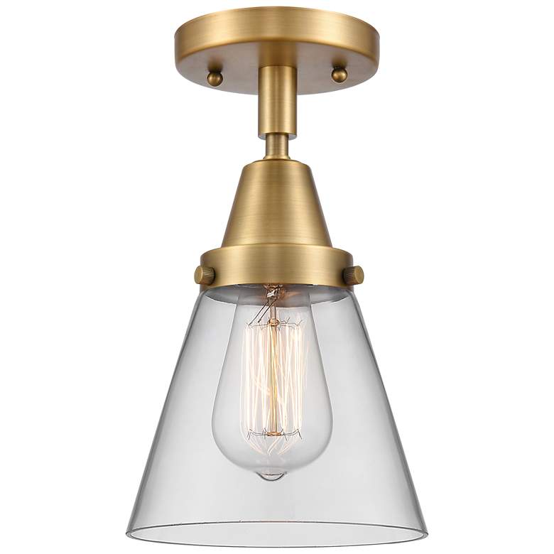 Image 1 Caden Cone 6" Flush Mount - Brushed Brass - Clear Shade