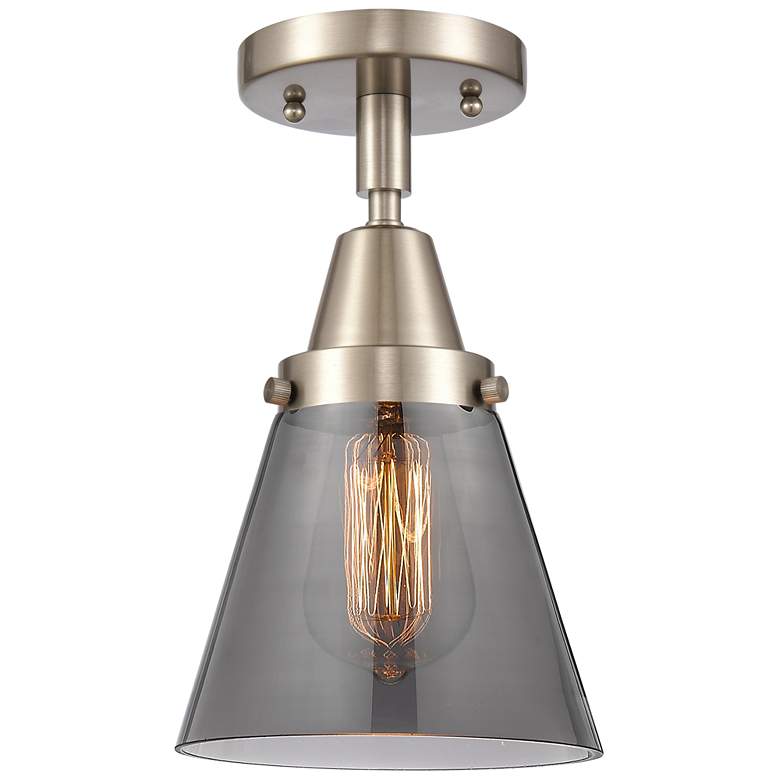 Image 1 Caden Cone 6" Flush Mount - Brushed Satin Nickel - Plated Smoke Shade