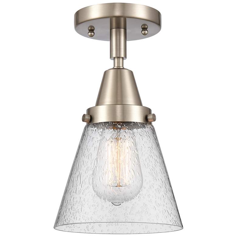 Image 1 Caden Cone 6" Flush Mount - Brushed Satin Nickel - Seedy Shade