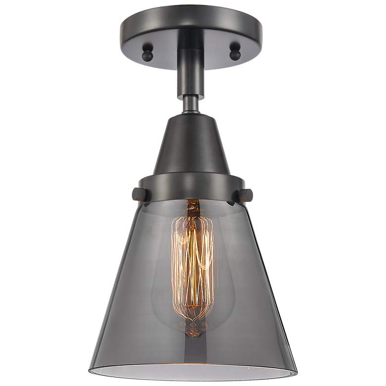 Image 1 Caden Cone 6" Flush Mount - Matte Black - Plated Smoke Shade