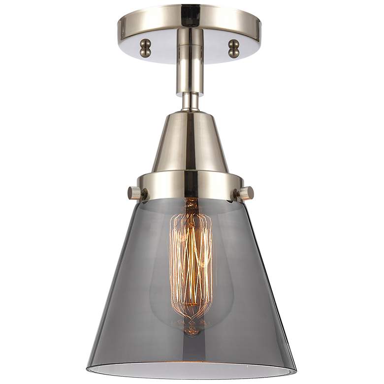 Image 1 Caden Cone 6" Flush Mount - Polished Nickel - Plated Smoke Shade