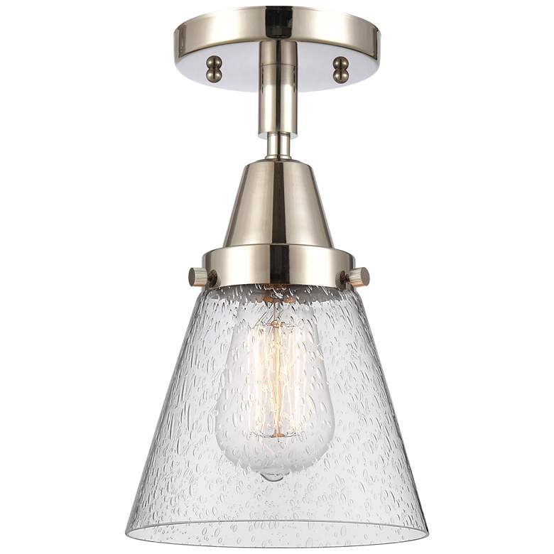 Image 1 Caden Cone 6" Flush Mount - Polished Nickel - Seedy Shade