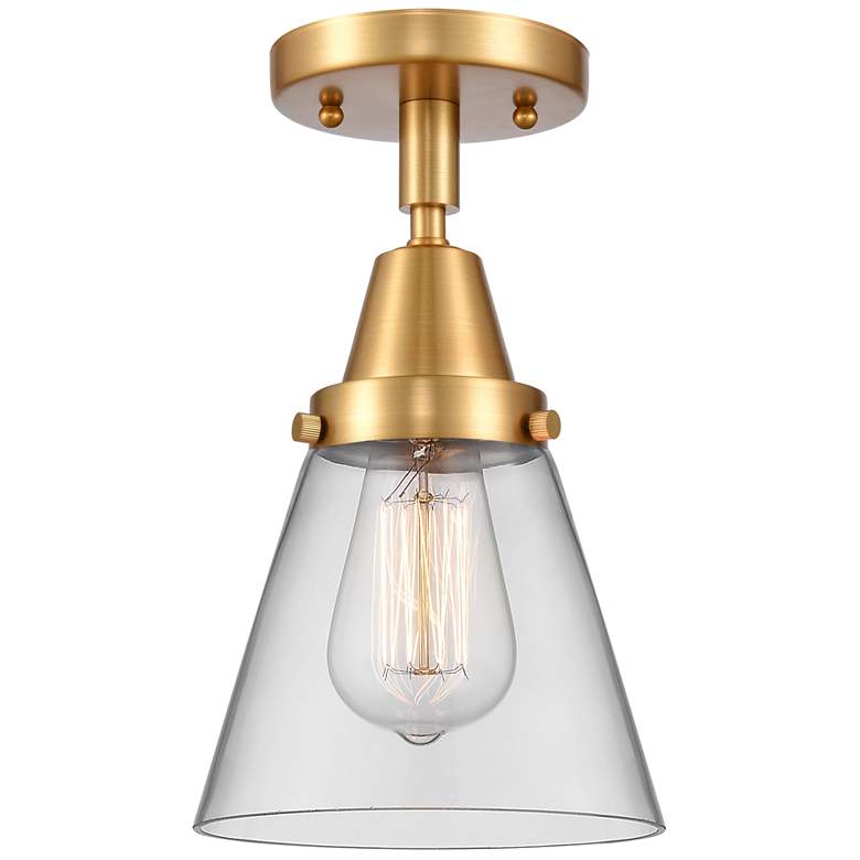 Image 1 Caden Cone 6" Flush Mount - Satin Gold - Clear Shade