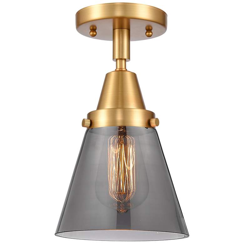 Image 1 Caden Cone 6" Flush Mount - Satin Gold - Plated Smoke Shade