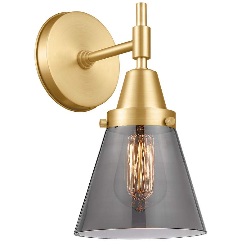 Image 1 Caden Cone 6 inch Incandescent Sconce - Gold Finish - Plated Smoke Shade