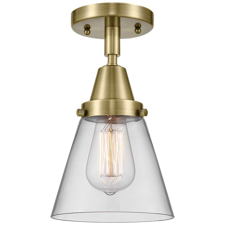 Image 1 Caden Cone 6" LED Flush Mount - Antique Brass - Clear Shade