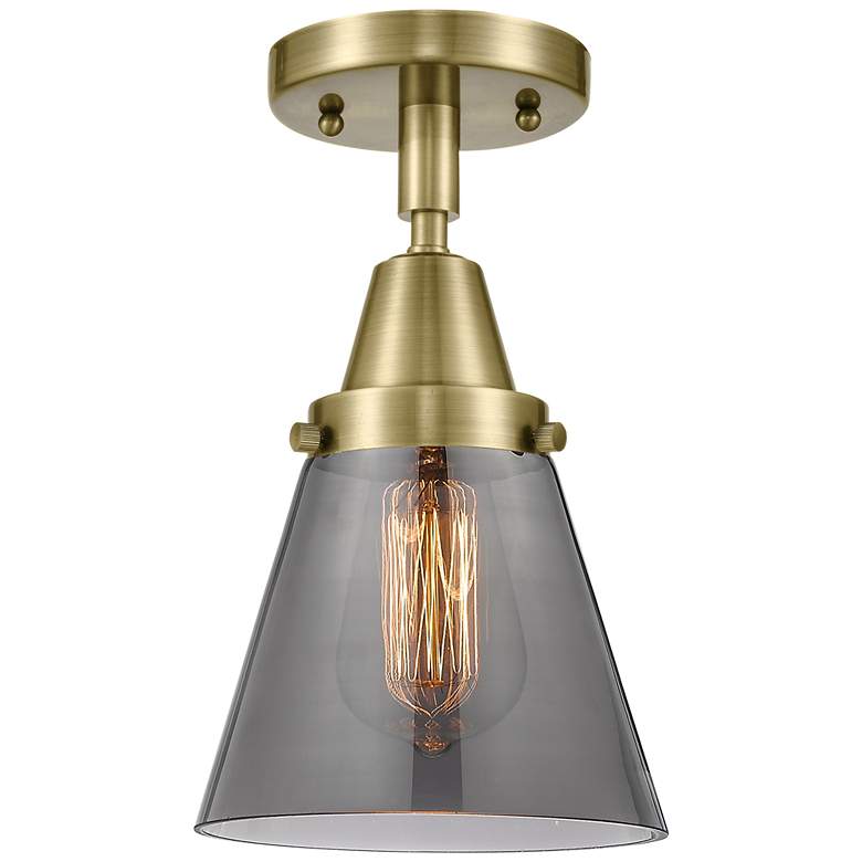 Image 1 Caden Cone 6" LED Flush Mount - Antique Brass - Plated Smoke Shade