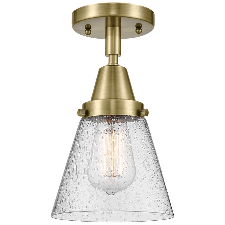 Image 1 Caden Cone 6" LED Flush Mount - Antique Brass - Seedy Shade