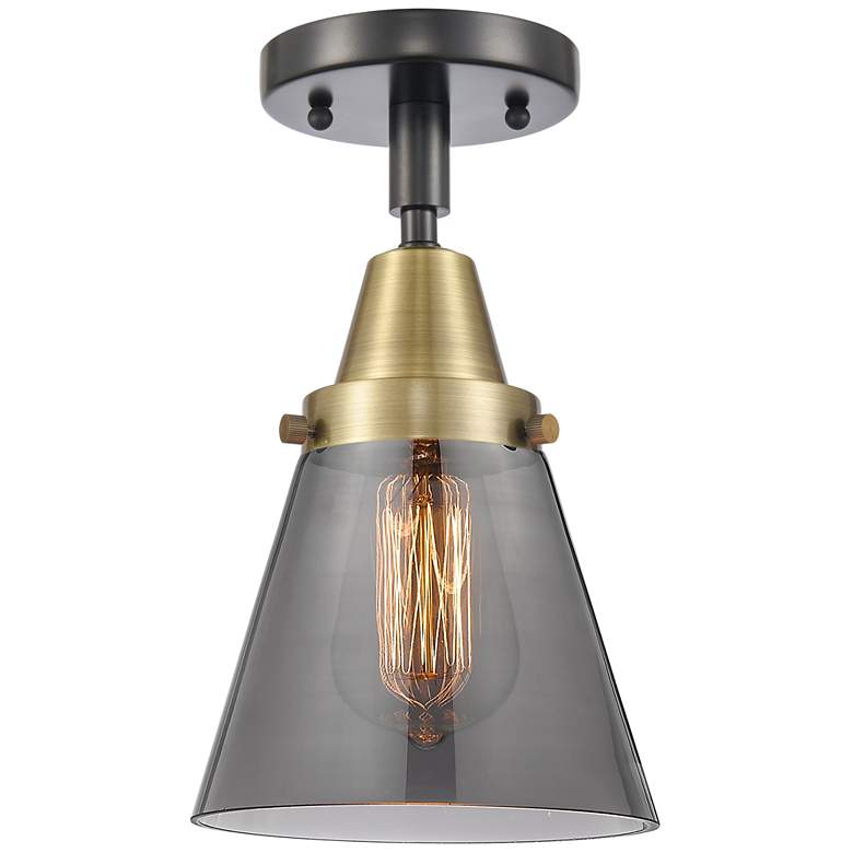 Image 1 Caden Cone 6" LED Flush Mount - Black Antique Brass - Plated Smoke Sha