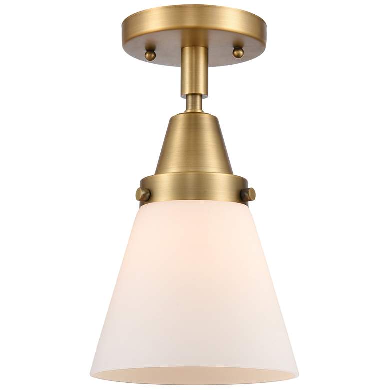 Image 1 Caden Cone 6" LED Flush Mount - Brushed Brass - Matte White Shade