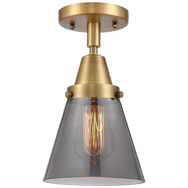Image 1 Caden Cone 6" LED Flush Mount - Brushed Brass - Plated Smoke Shade