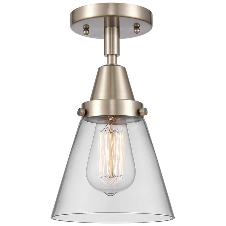 Image 1 Caden Cone 6" LED Flush Mount - Brushed Satin Nickel - Clear Shade