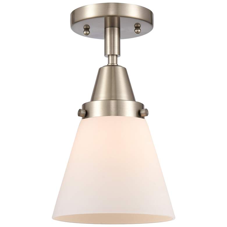 Image 1 Caden Cone 6" LED Flush Mount - Brushed Satin Nickel - Matte White Sha