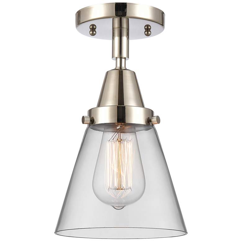 Image 1 Caden Cone 6" LED Flush Mount - Polished Nickel - Clear Shade